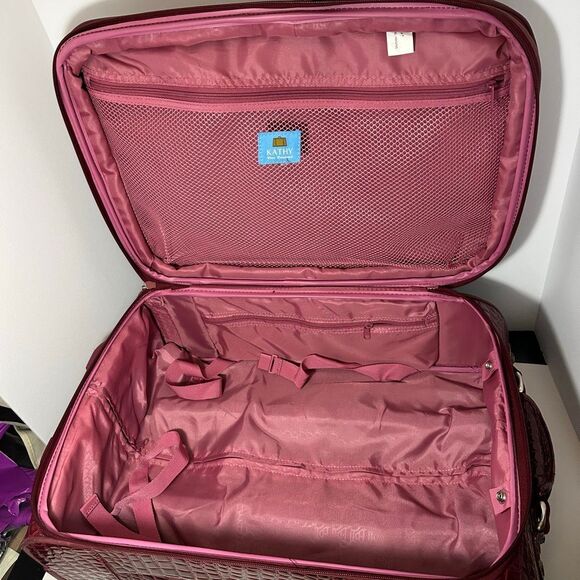 Kathy Van Zeeland Croco PVC Designer Luggage Bag Expandable Burgundy 22” - Picture 9 of 16
